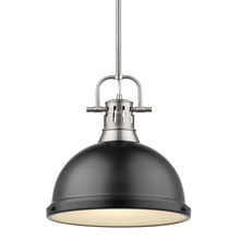  3604-L PW-BLK - Duncan 1 Light Pendant with Rod in Pewter with a Matte Black Shade